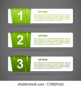 vector green paper option labels with number of option on ribbon