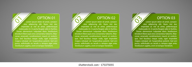 vector green paper option labels with number of option on ribbon