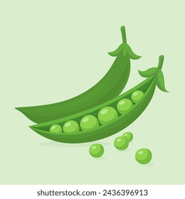 Vector Green Pea Pod. Green Peas Design Template, Cartoon Flat Peas. Green Pea Clipart, Front View