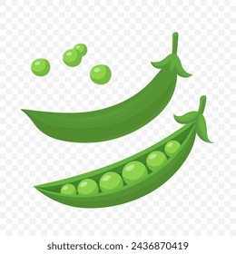 Vector Green Pea Pod. Green Peas Design Template, Cartoon Flat Peas. Green Pea Clipart, Front View