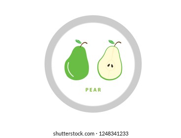 Vector green pear and half on white background.healthy food concept.