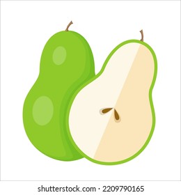 vector green pear with white background. one and half pear.