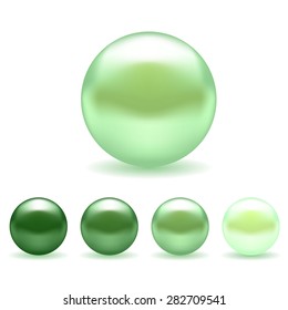 Vector Green Pearl Set Isolated on White Background.