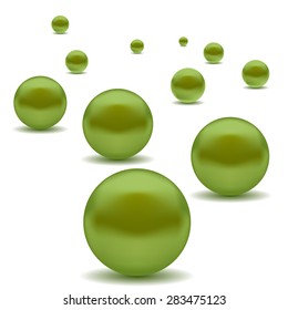 Vector Green Pearls Isolated on White Background. Green Spheres.