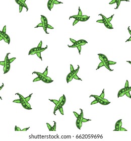 Vector green peas seamless pattern. Hand drawn vegetables illustration for backgrounds, texture, food packaging design