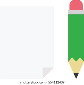 Vector green pencil with blank paper.