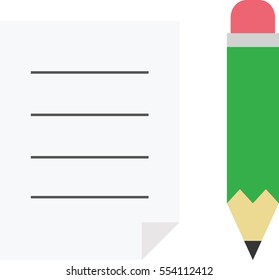 Vector green pencil with lined paper.