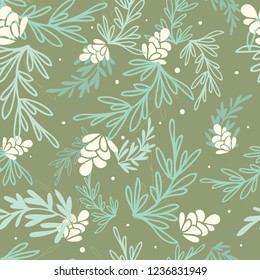 Vector Green Pine Leaves Falling Seamless Pattern. Perfect for fabrics, scrapbooking, wallpaper projects.