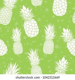 Vector green pineapples summer colorful tropical seamless pattern background. Great as a textile print, party invitation or packaging.