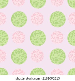 Vektorgrün und rosa Kreise Punkte nahtlose Muster Hintergrund . Perfekt für Karten, Einladung, Poster, Tagebuch, Album, Skizzenbuchdeckel, Textilien, Stoff.