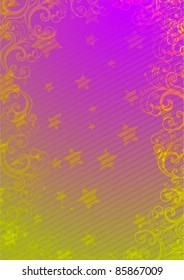 Vector green and pink floral background with stars, eps10