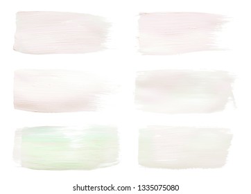 Vector green and pink paint smear strokes stain set. Abstract acrylic art illustration. Acrylic Texture Paint Stain Illustration. Hand drawn brush strokes vector elements. Spring and summer colors.