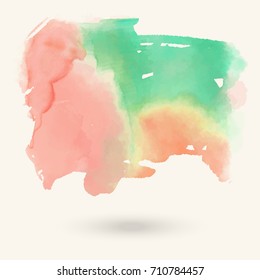 Vector green pink watermelon brush strokes. Watercolor Grunge isolated elements. Smoke brushes for your design. Freehand. Ink splash. Acrylic stamp. Vector illustration