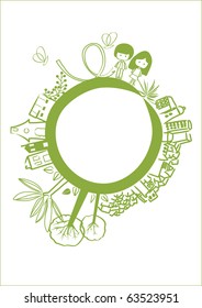 vector - green planet with cute design hand drawing element