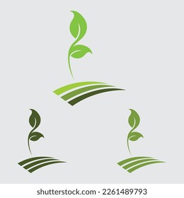 vector of green plant farm logo concept in gray background
