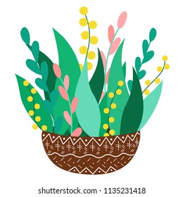 Vector green plants. Icon for shop, site, magazine, game, logo. Illustration of flowers