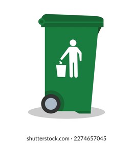 Vector Green PlasticTrashcan Isolated on White Backgrouund. Green Trash Bin
