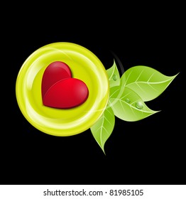 vector green plate with a red heart on a black background