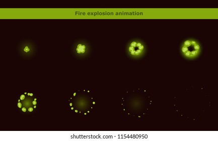 Vector green poison smoke animation frames for game or cartoon effect in video, presentation, poster, banner, ads. Vector illustration