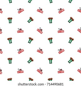 Vector green polka-dot wellies with autumn leaves and I love autumn text illustration. Seamless pattern in watercolor style. Backdrop for decoration seasonal celebration, fabrics, textile, cards, web.
