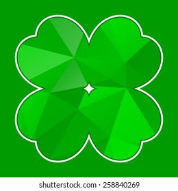 vector green polygon cloverleaf with white contour on a green background
