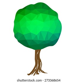 Vector Green Polygonal Tree Isolated on White Background.