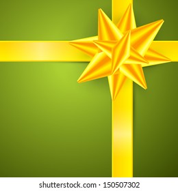 Vector Green Present Box Background With Yellow Ribbon 