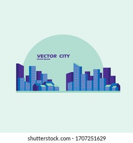 Vector green and purple city and blue landscape building With text copying area Isolated vector illustration