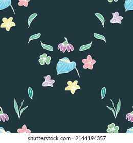 Vector green purple yellow flower oblique seamless pattern. trend print for textiles and wallpaper.