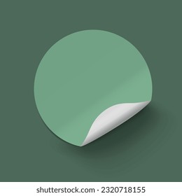 Vector green realistic round paper adhesive stickers with curved corner on green background.