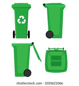 Vector Green Recycle Bin for Trash and Garbage Isolated on White Background