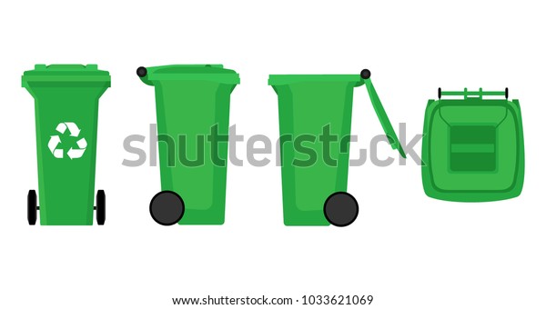 Vector Green Recycle Bin for Trash and Garbage\
Isolated on White\
Background