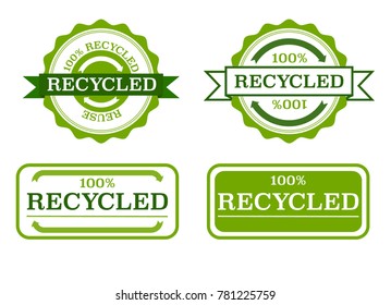 Vector green Recycled stamps set. Collection of ecology signs