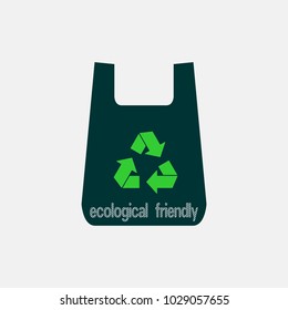 Vector green recycling bag ecological icon illustration