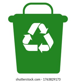 Papelera de reciclado verde vectorial con el logotipo de reciclado aislado en fondo blanco