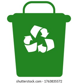 Vector green recycling bin with recycle logo isolated on white background