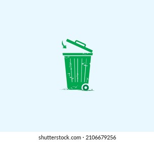 Vector green recycling bin with recycle logo isolated on white background.