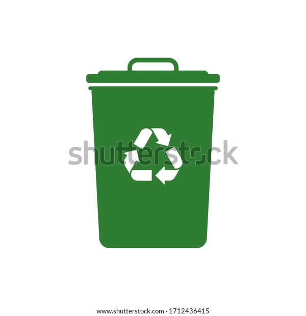 Vector green recycling bin with recycle logo isolated on\
white background. 