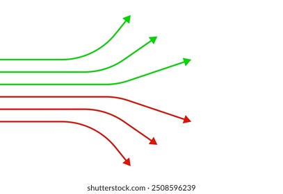 Vector Green and Red Arrows Going Up and Down on white Rectangle Background, Indicating Market Trends, Financial Fluctuations, Business Directions, Growth, Decline, Profit, Loss, and Economic Changes