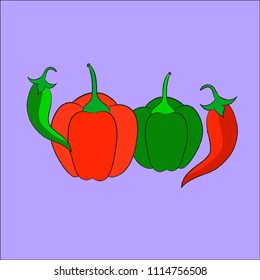 vector green and red chilli on blue background