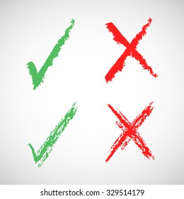 Vector with green and red hand drawn grungy check mark, Illustration EPS10