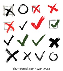 vector green and red illustration of check marks on white