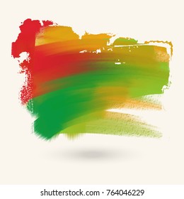 Vector green, red, orange, yellow autumn brush strokes. Watercolor Grunge isolated elements. Smoke brushes for your design. Freehand. Ink splash. Acrylic stamp. Vector illustration