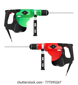 Vector green and red puncher, tool for construction and repair. Flat vector illustration EPS 10