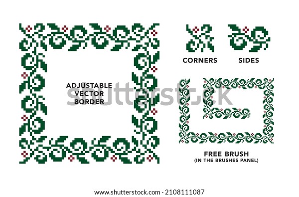 Vector Green and Red Vines Border and Brush Set\
(Pixel Art)