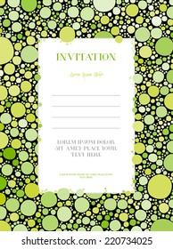 Vector green retro style invitation design template with cute dotted frame