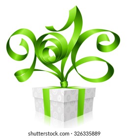 Vector green ribbon and gift box. Symbol of New Year 2016