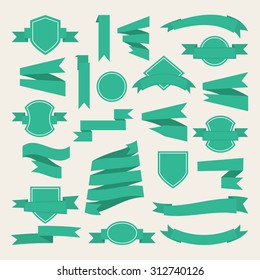 Vector Green ribbons,label set,collection isolated on white background in flat style for your design.Banner web