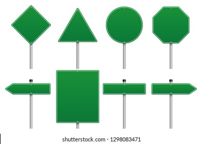 Vector green road sign set on White Background