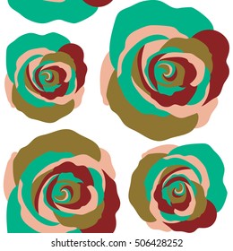 Vector green rose flowers seamless pattern.